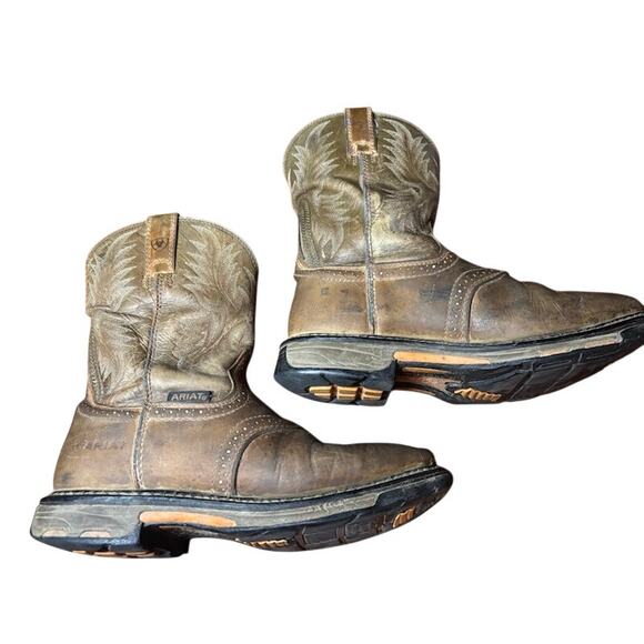 Ariat Work Boots Mens Brown Leather Western Workwear Boots Durable Size 9.5